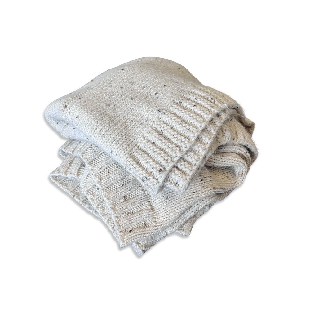 Chunky Knit Cream Tweed Throw Blanket 54x49 Cozy Farmhouse Sofa Bed Accent - Picture 2 of 6